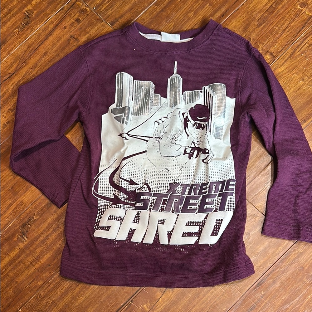 Crazy 8 Boys 5-6 Maroon Waffle Knit Ski Snowboard Graphic Long Sleeve Shirt